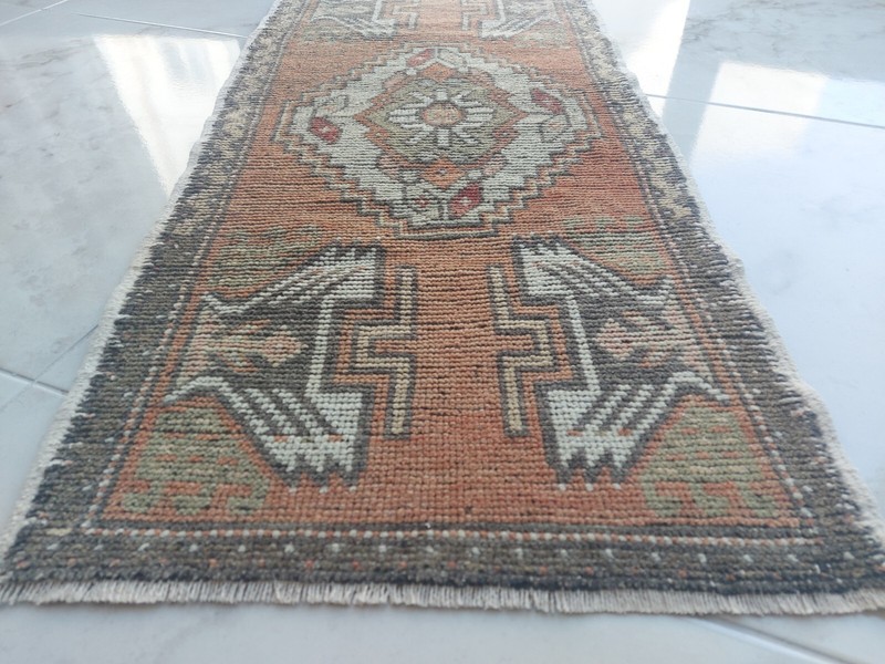 vintage turkish rug small, Handmade Bathroom rug Primitive rug Frontdoor rug gallery
