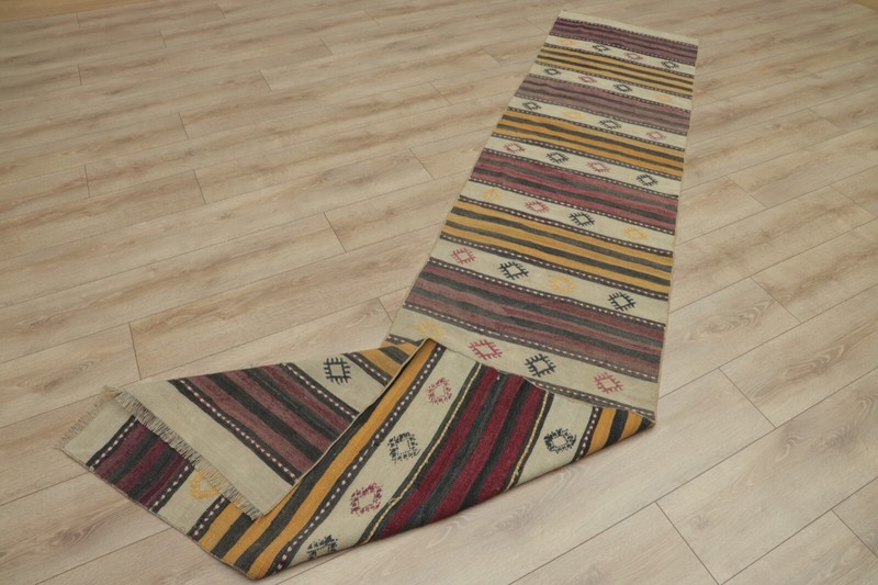Cappadocia Ethnic Kilim Runner Rug Tribal Hand Knotted Striped Carpet 2x11ft gallery