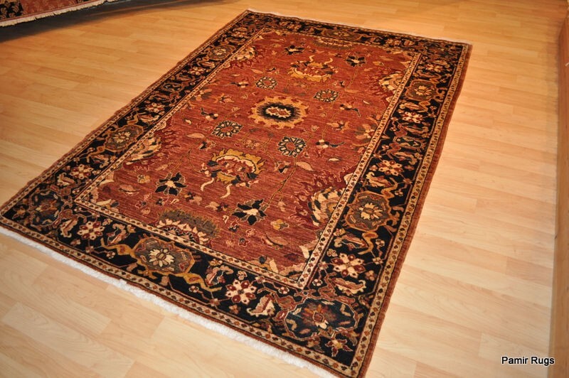 5'X 7' Great quality Handmade vegetable dye wool RUST BLUE NAVY HERIZ RUG gallery