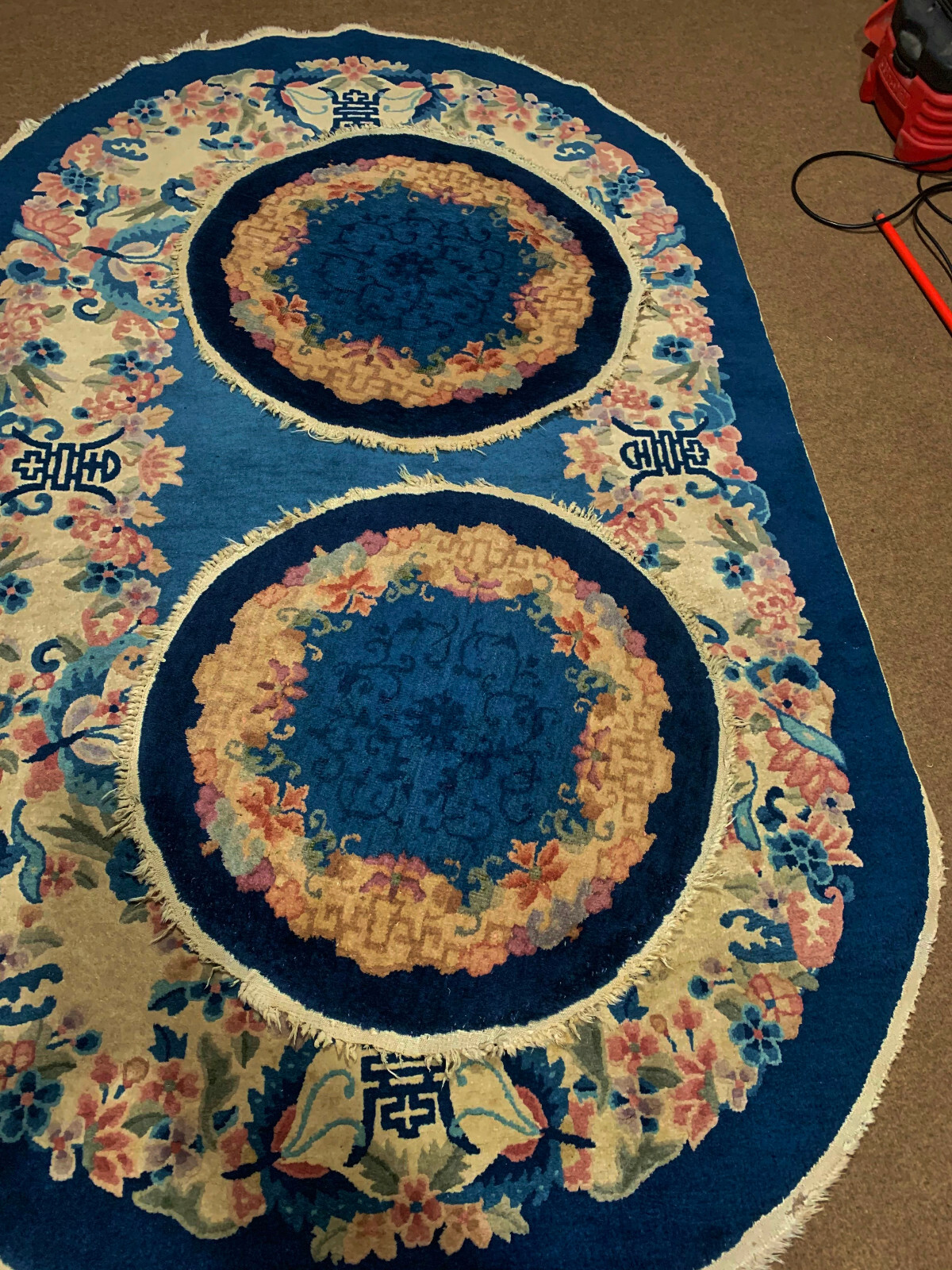 3 Antique Hand Made Chinese sky blue color Rug 5x7ft and 2 round 2'6" gallery