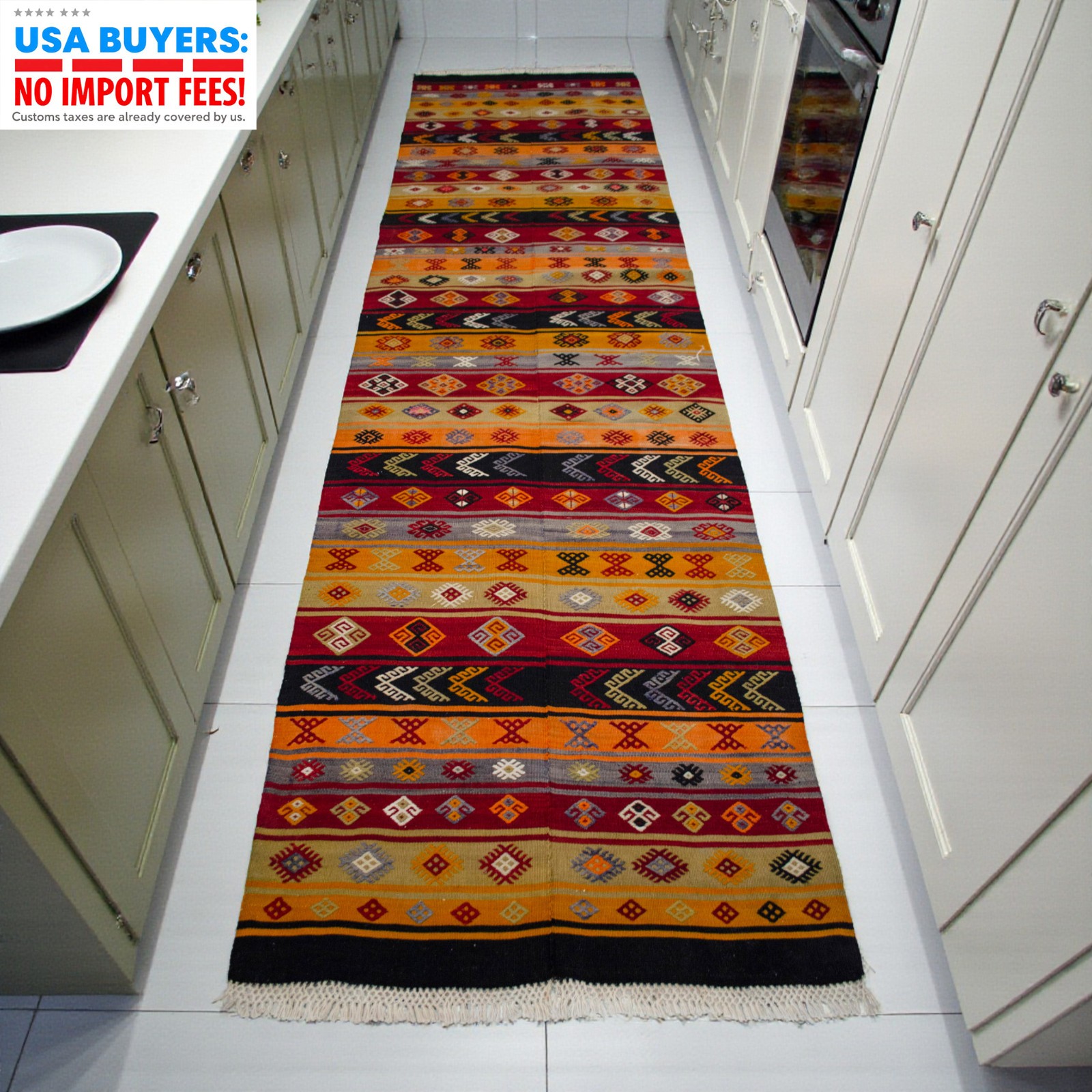 Handmade vintage runner rug Turkish kilim embroidered hallway decor rug 3x12 ft gallery
