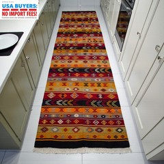 Handmade vintage runner rug Turkish kilim embroidered hallway decor rug 3×12 ft