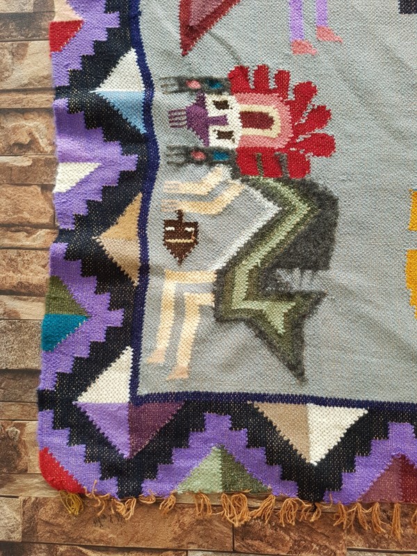 Vintage Handmade Peruvian Pictorial Wool Kilim Rug 35x106 cm gallery