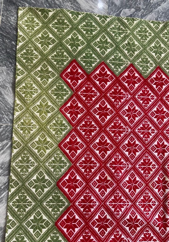 Antique Traditional Romanian Barabian Amazing,Kilim Green and Red geometrical gallery