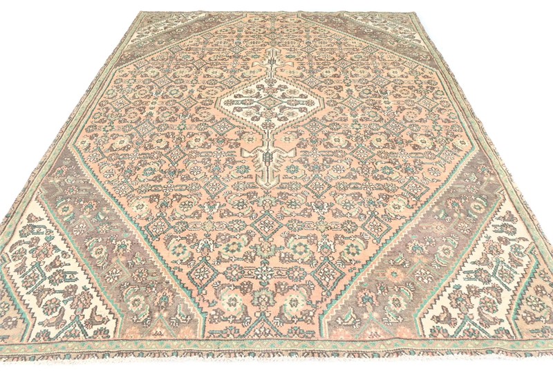 Antique Hand-Knotted Oriental Rug Muted Floral Distressed Vintage Carpet 7X10 ft gallery