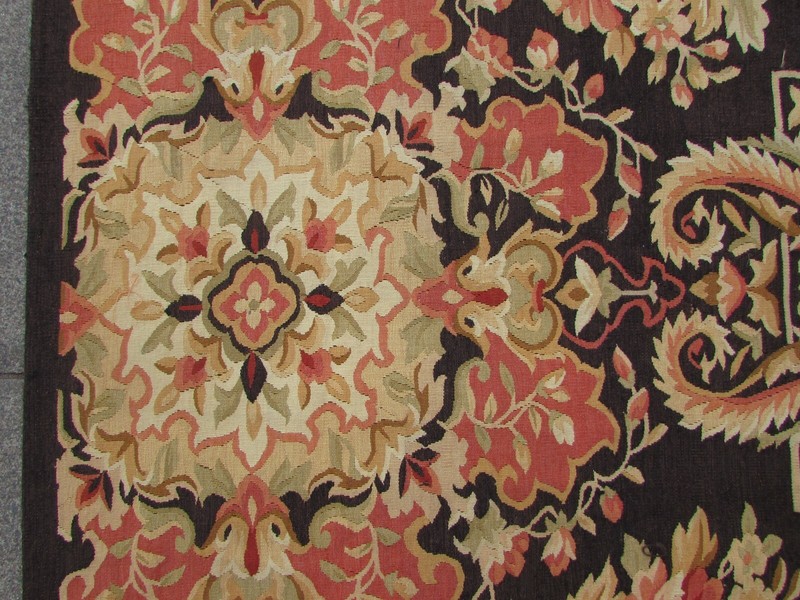 Vintage Hand Made French Design Wool Black Orange Original Aubusson 441x310cm gallery