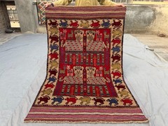 Vintage Afghan Hand Knotted Pictorial Rug 4’1×6’4 Wool Animal Tribal Wall Rug