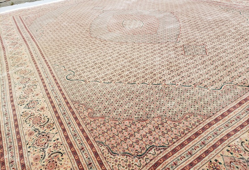 Stunning Oversized Oriental Rug 12x15 Wool & Silk Palace Carpet Mahi Peach Beige gallery