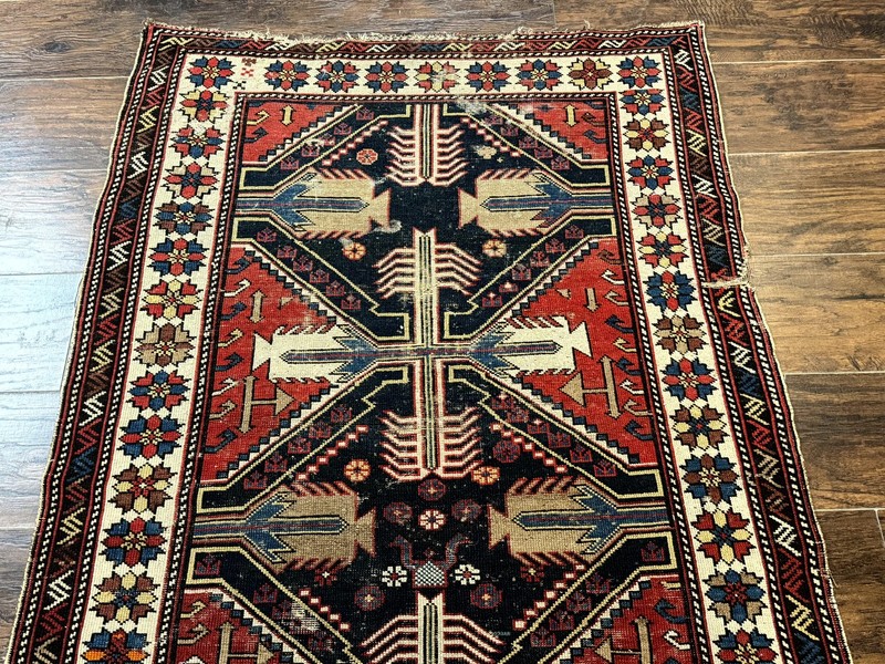 Antique Shirvan Caucasian Rug 3x5, Geometric Pattern, Red Navy Blue Beige gallery