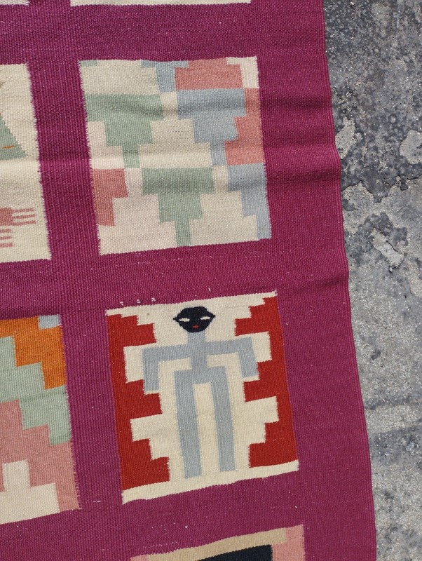 Vintage Traditional Oriental Peruvian Multicolor Wool Kilim Rug Carpet 132x81 cm gallery