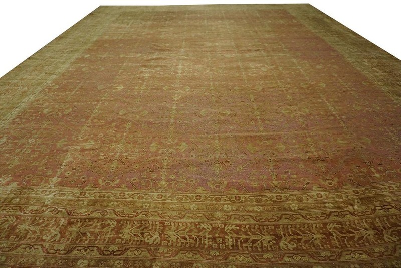 Antique Indian Agra Carpet 15'×19'6" Dusty Rose Floral, Beige Border, Circa 1890 gallery