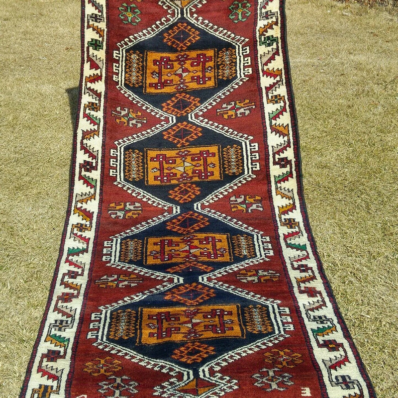 Masterpiece Cr1920-1940s Antique Kurdish Tribal Tent-Woven Runner Rug 3'4"×9'9" gallery