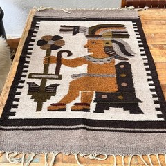 Vintage Handmade Tapestry or Throw Rug 25 x 38″ Mexican Mayan or Aztec Totem