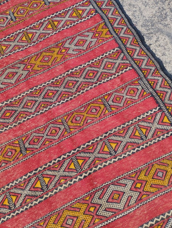 Vintage Traditional Oriental Turkish Multicolor Wool Kilim Rug Carpet 132x171 cm gallery