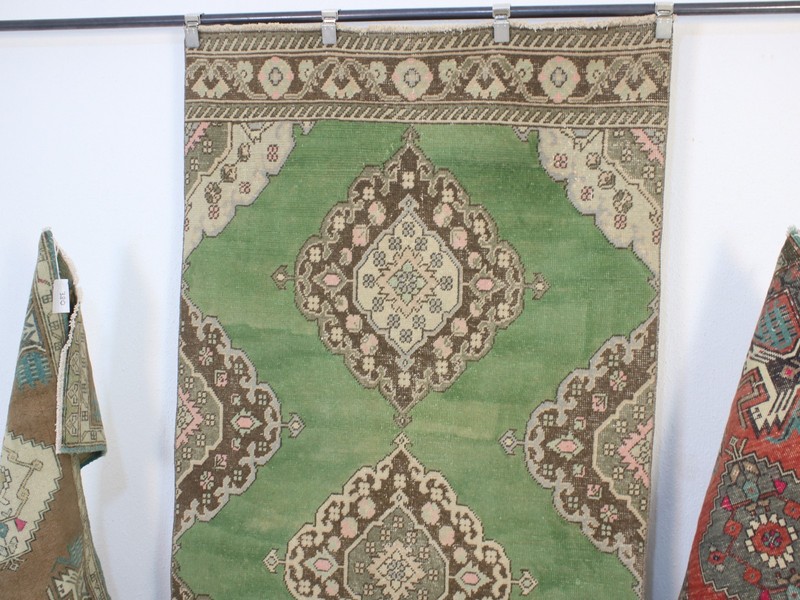 Vintage Turkish Runner 3.6x12.2 ft | Handmade Wool Green Hallway Rug | 110x372cm gallery