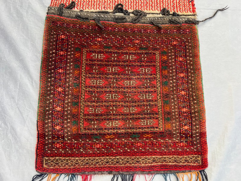 1'10x4 ft Antique Afghan Saddle Bag – Tribal Handwoven Wool Nomadic Textile Rug gallery