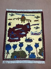 M68 Vintage Afghan War Rug 9/11 Handmade Wool Pictorial Tribal Rug 73 ×60 Cm