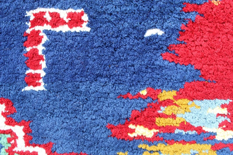 Vintage Hand Made Traditional Rug Oriental Cotton Red Blue Small Rug 128x100cm gallery