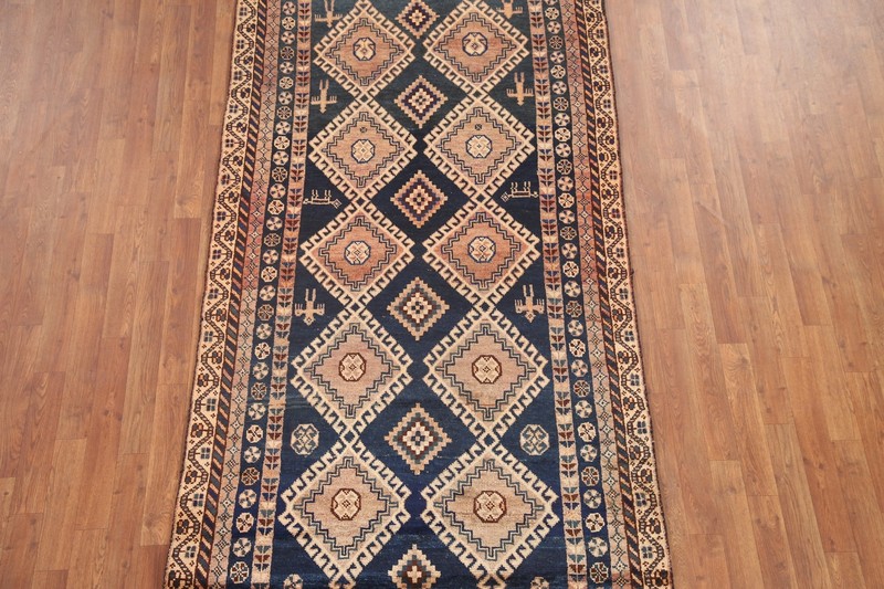 Vintage Geometric Traditional 9 ft. Runner Rug 4x9 Handmade Navy Blue Carpet gallery