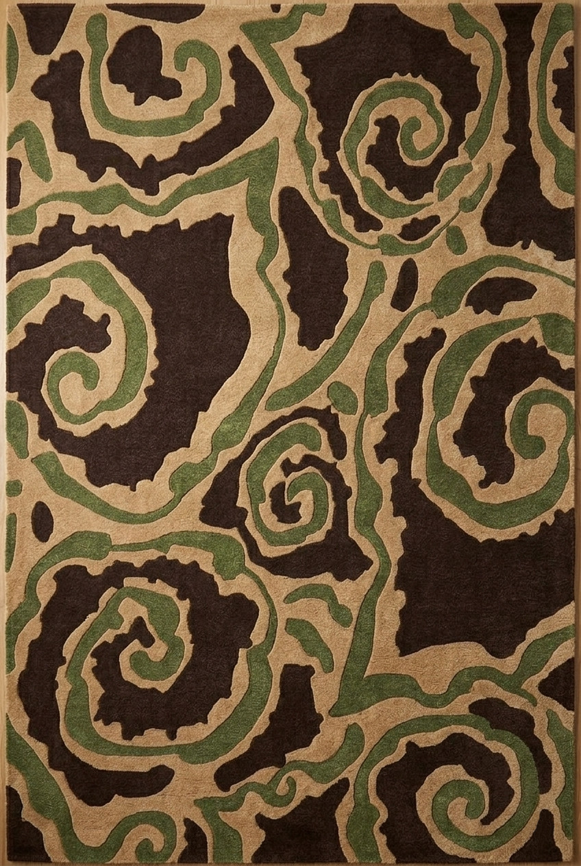 Brown Hand Tufted Spiral Tribal Design Area Rug For Bed Room Wool Carpet 5x8 gallery