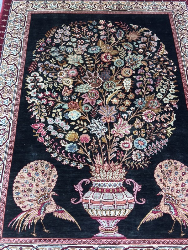 Exquisite Hereke tree of life silk rug carpet. 35 1/2 " X 26" excl. fringes gallery