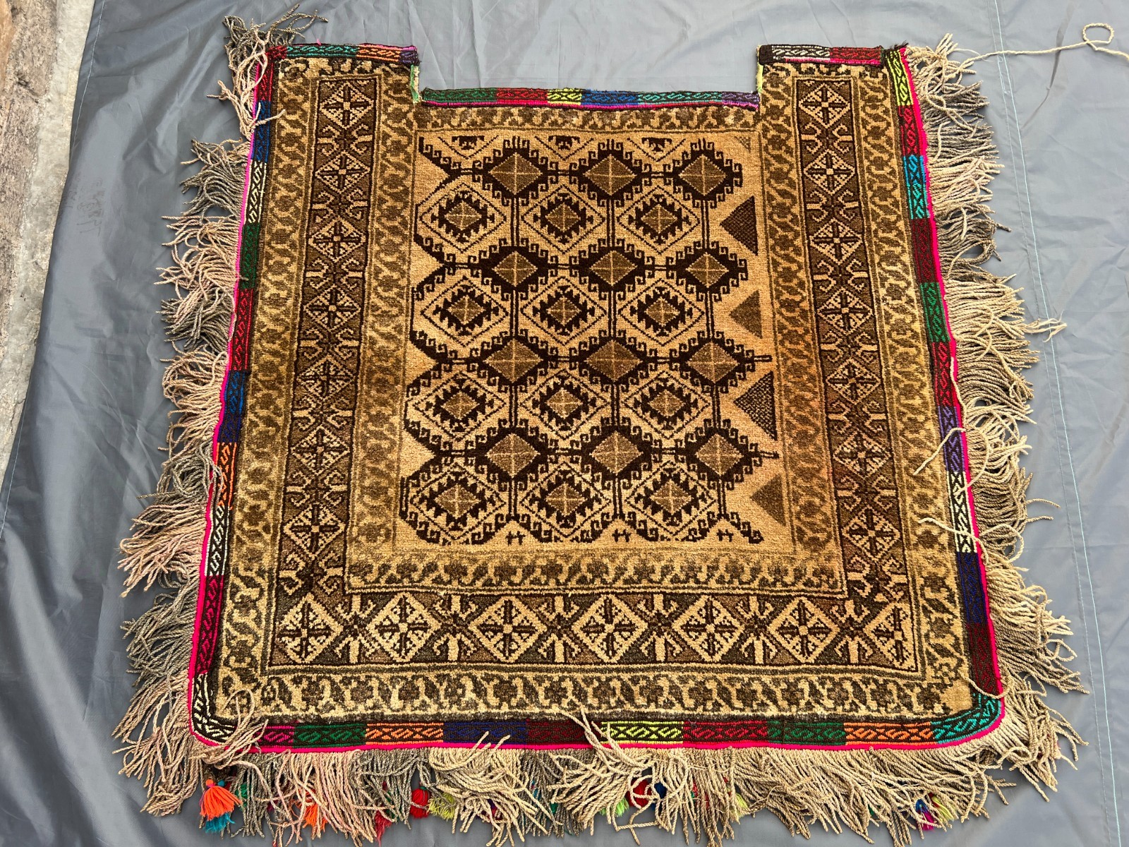 3.3x3.5 ft Antique Terracotta Rug Tribal Saddle Bag Style Hand Knotted Wool Rug gallery