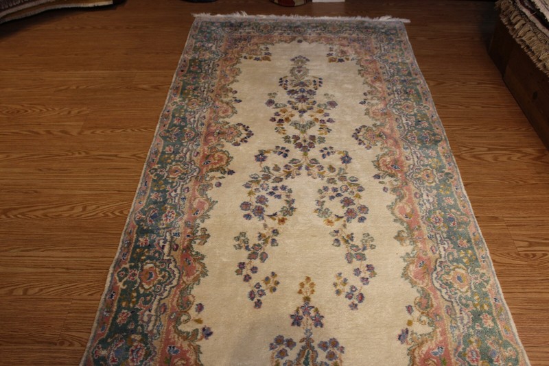 Antique Kirman Circa 1930's Handmade Knotted 15'5" LONG Beige 4' x 15'5" Runner gallery