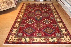 9′ X 6′ AUTHENTIC Handmade Rug Caucasian Kazak Design From Afghanistan Red color