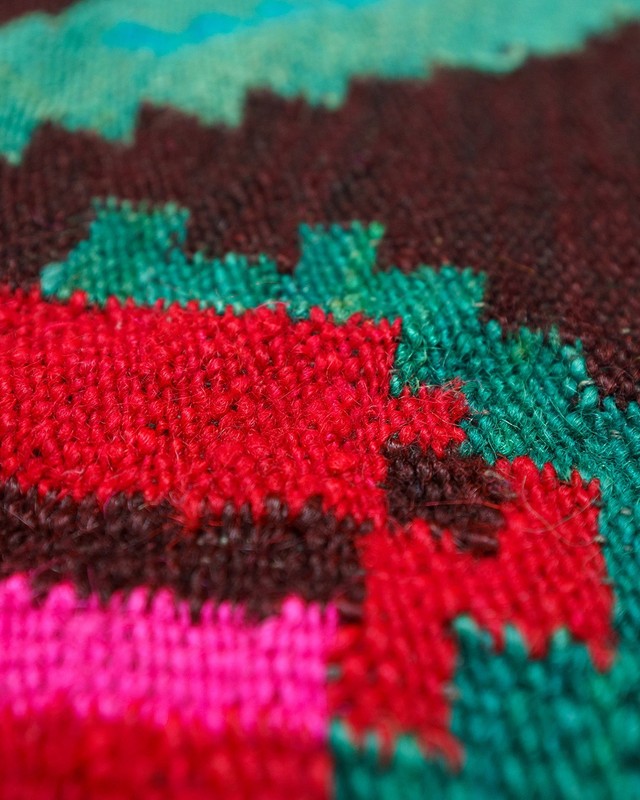 Bessarabian Kilim Rug 100% Wool Floral Roses Dark Brown Pink 1970s Romania 7x4ft gallery