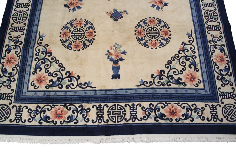 9x12 Vintage Chinese Peking Art Deco Rug Ivory 254cm x 353cm C.1930 gallery