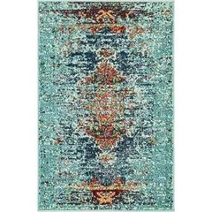 Unique Loom Warhol Vita 2 x 3 Turquoise/Navy Blue Medallion Oriental Area Rug