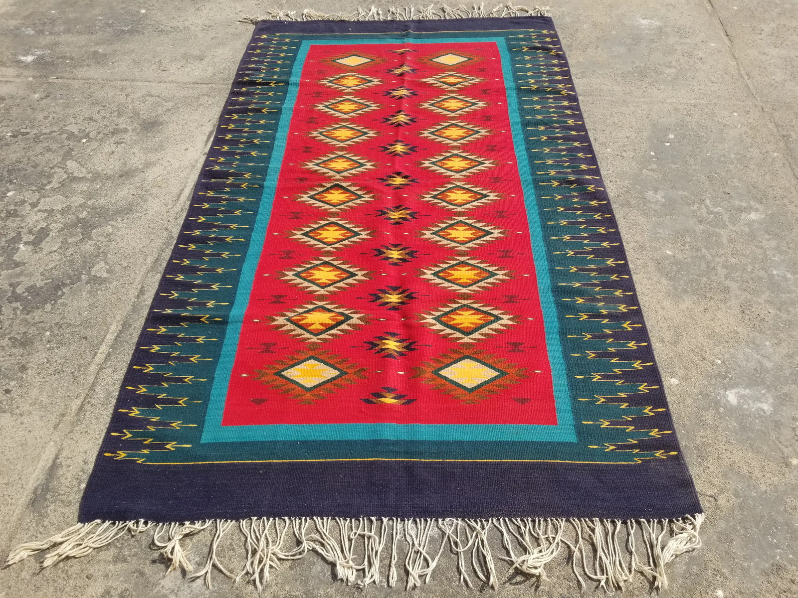 Vintage Traditional Handmade Southwestern Wool Multicolor Kilim 8.1x4.5 ft gallery