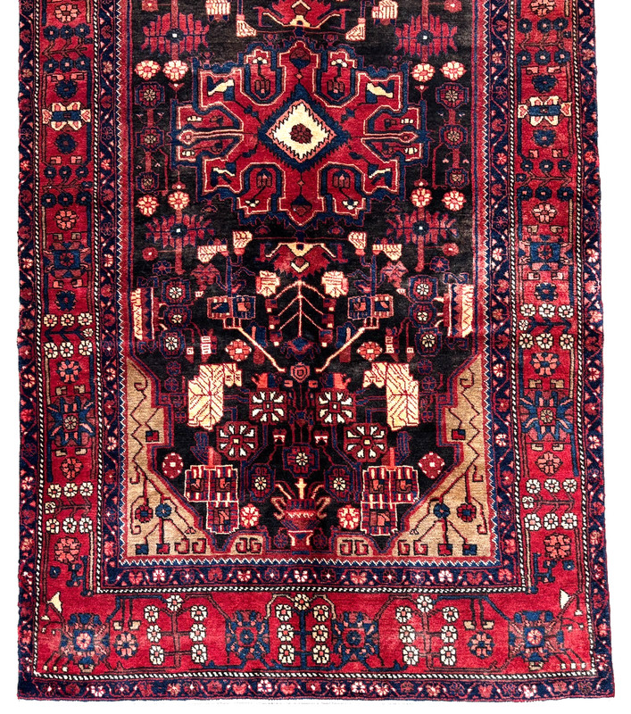 Vintage Nahavand Tribal Hand Knotted Wool Oriental Area Rug 5x9 Black Red Boho gallery
