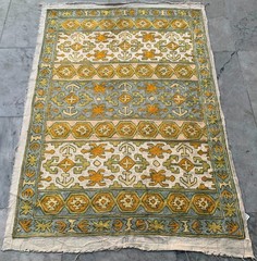 Vintage Handmade Aubusson Rug: French Chain Stitch, Wool Carpet 2×3 ft