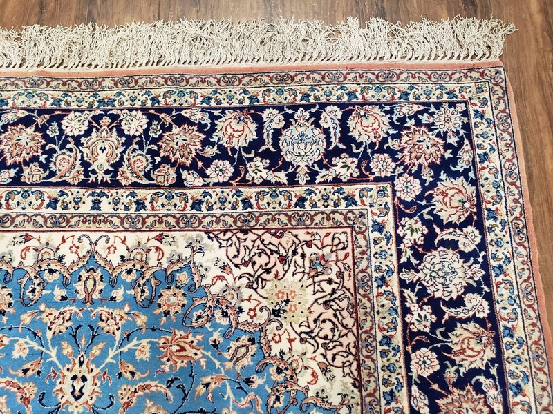 5x8 Top Quality Silk Foundation Wool Rug Very Fine Carpet Medallion Floral Blue gallery