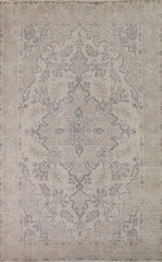 Hand-Knotted Distressed Beige Wool Carpet Vintage Traditional Area Rug 7×9 Ft