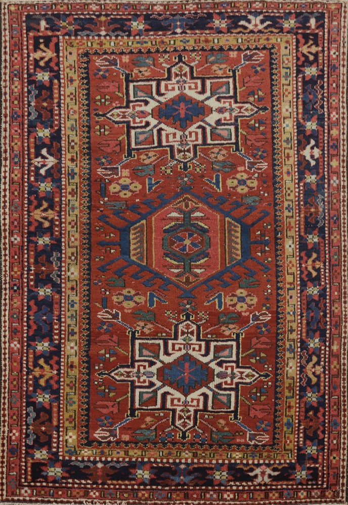 Antique Rust Wool Vegetable Dye Hand-knotted Accent Rug Tribal Foyer Carpet 3x4