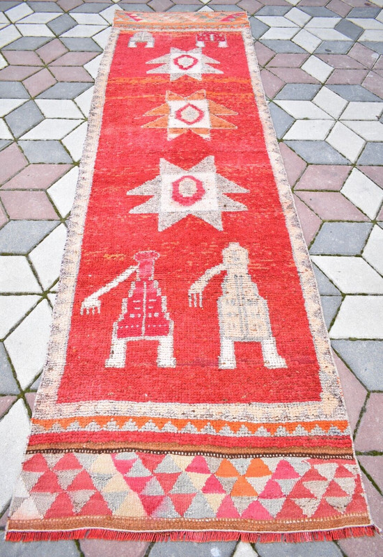 Turkish Runner Rug 34'' x 119'' Vintage Herki Hallway Rug Hand Knotted Area Rug gallery