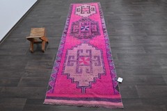 Vintage Turkish Runner Rug 3x10ft Wool Anatolian Handmade Hallway Oushak PINK