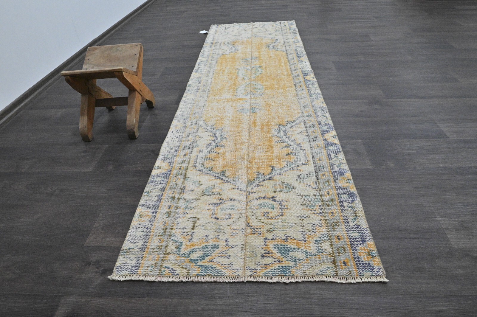 Vintage Turkish Runner Rug 2x7ft Wool Anatolian Handmade Hallway Oushak YELLOW gallery