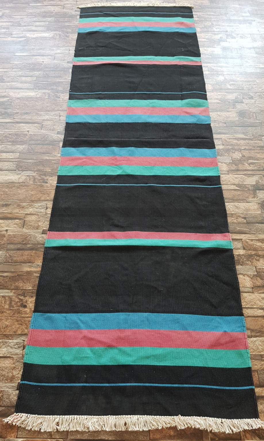 Vintage Handmade Traditional Turkish Striped Kilim Floor Rug Carpet 242x75 cm gallery