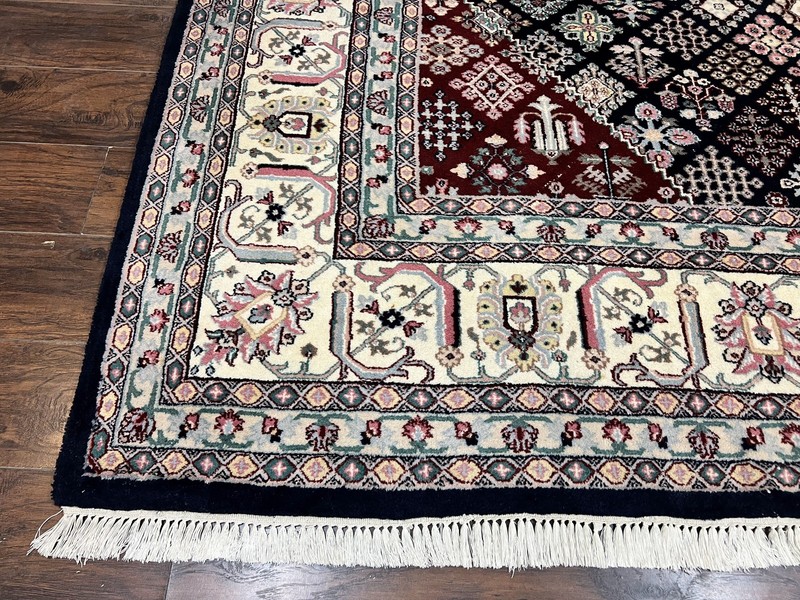 Large Oriental Rug 10x14 Wool Handmade Vintage Carpet Navy Blue Ivory Medallion gallery