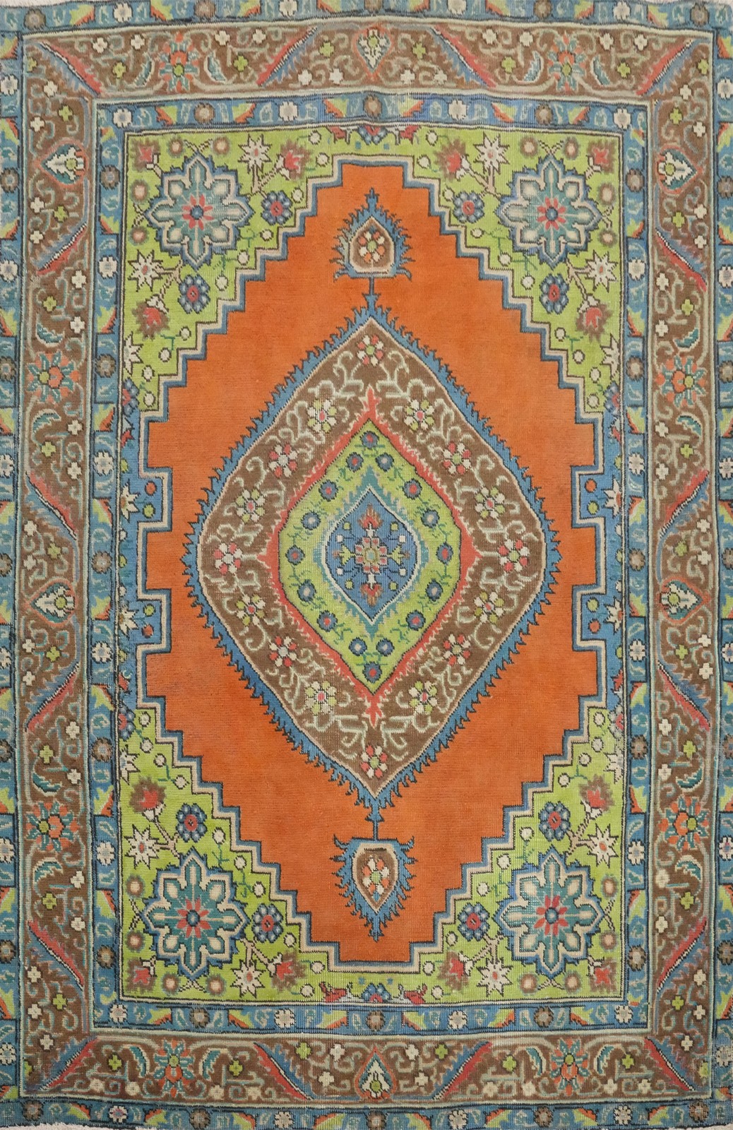 Orange/ Brown Wool Geometric Traditional Over-dyed Rug 5x6 ft Hand-knotted gallery