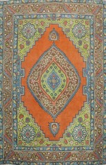 Orange/ Brown Wool Geometric Traditional Over-dyed Rug 5×6 ft Hand-knotted