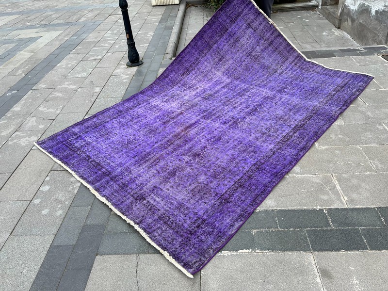 Overdyed 6.3x9.4 ft Vintage Turkish Rug – Vibrant Purple Oushak Carpet gallery