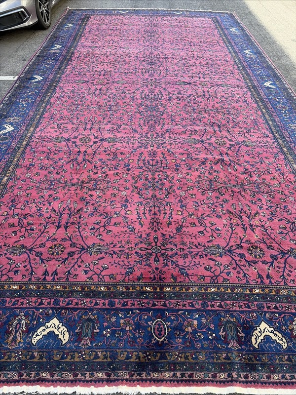 Auth: Lahore Rug Dated 1916 Velvety Wool Beauty Botanical Magenta 11x22 gallery