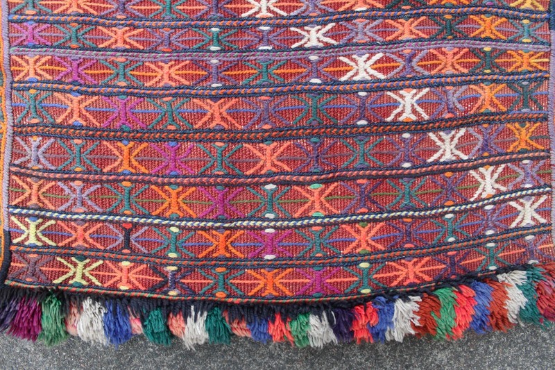 Antique Hand Made Traditional Oriental Wool Red Orange Kilim Bag 56x56cm gallery