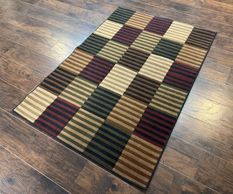 Vintage Power Loomed Rug 3.6 x 5, Brown Beige Black Tan, Box Design gallery