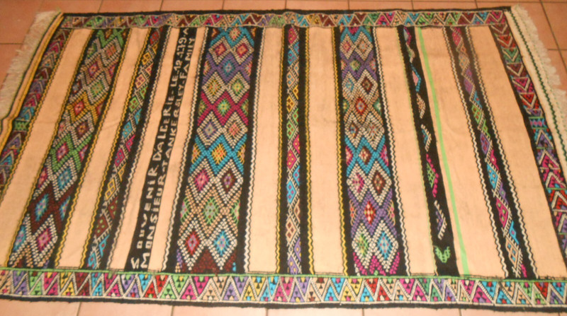 Vintage Berber Rug 1979 Algerian Multicolored Geometrical Handmade Boho Signed gallery