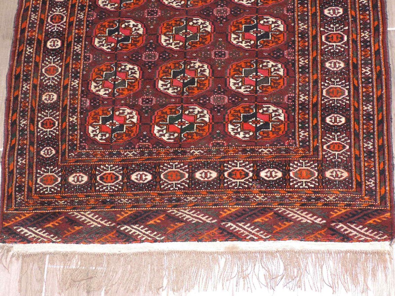 3x6ft. Antique Handmade Tekke Bokharra Wool Rug gallery